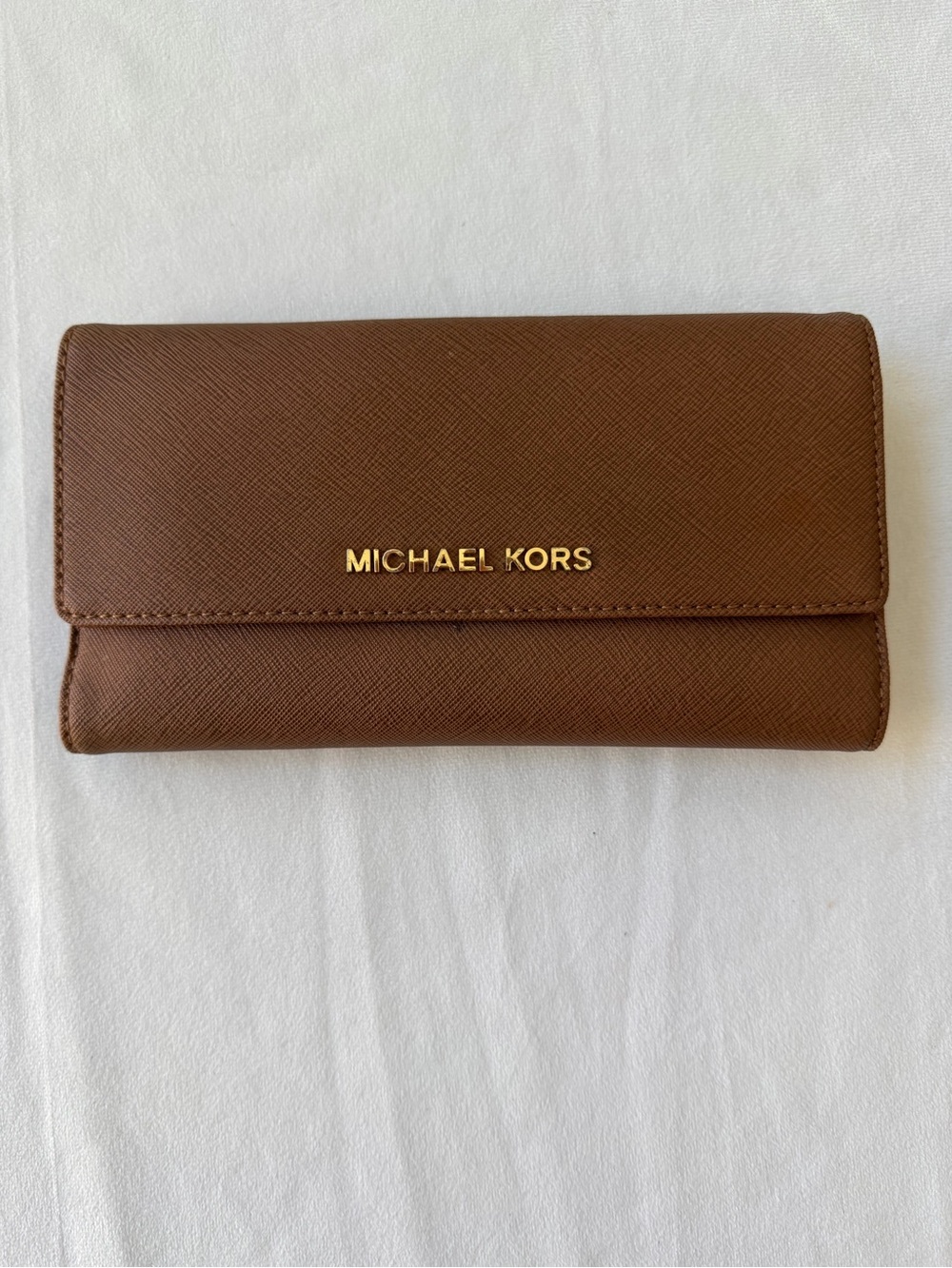 Michael Kors Jet Set Travel Large Wallet Brown Saffiano Leather Removable Insert